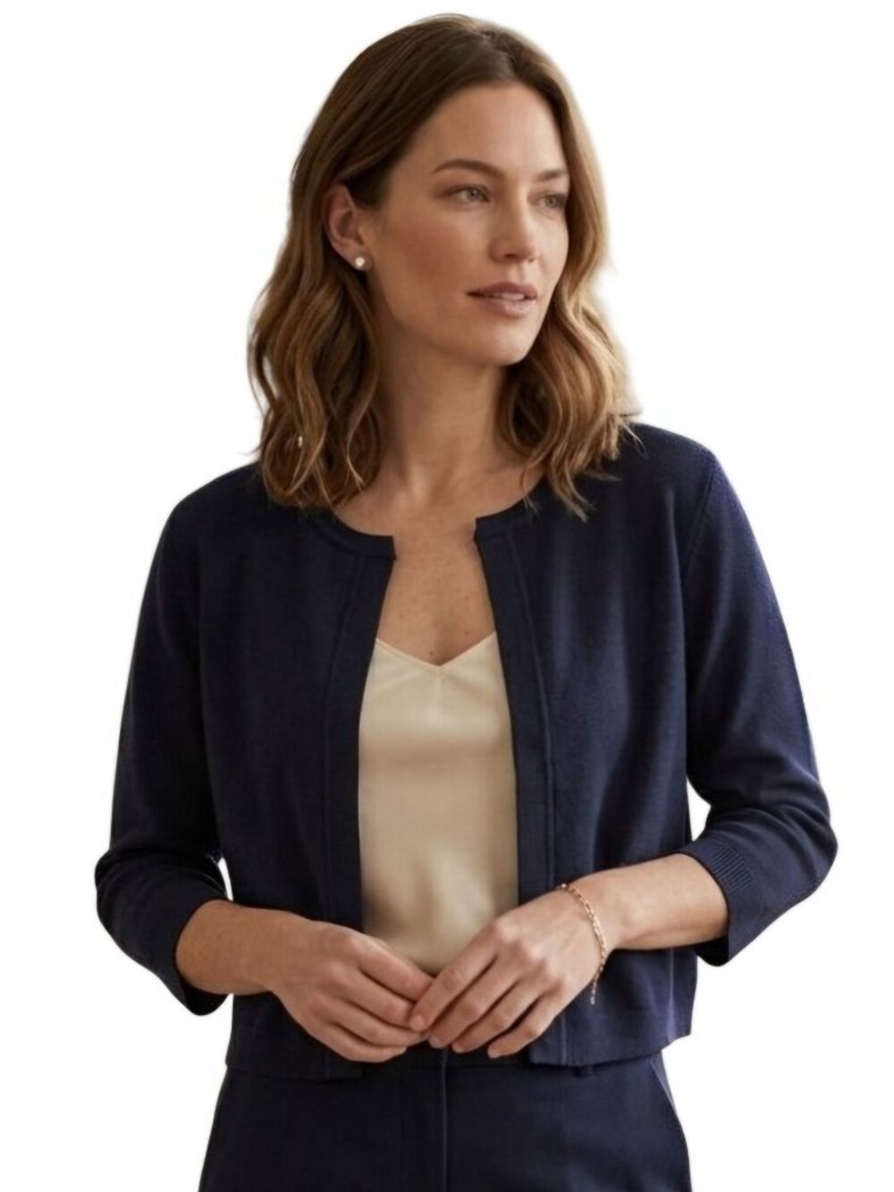 L.K. Bennett Sloane Blue CD Fern Cropped Cardigan Shrug Top Hook Closure Size M